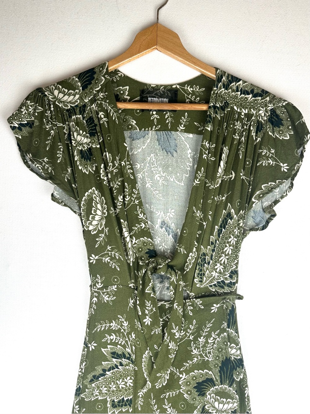 Reformation Dark Green Paisley Tie-Front Maxi Dress - Picture 4 of 11